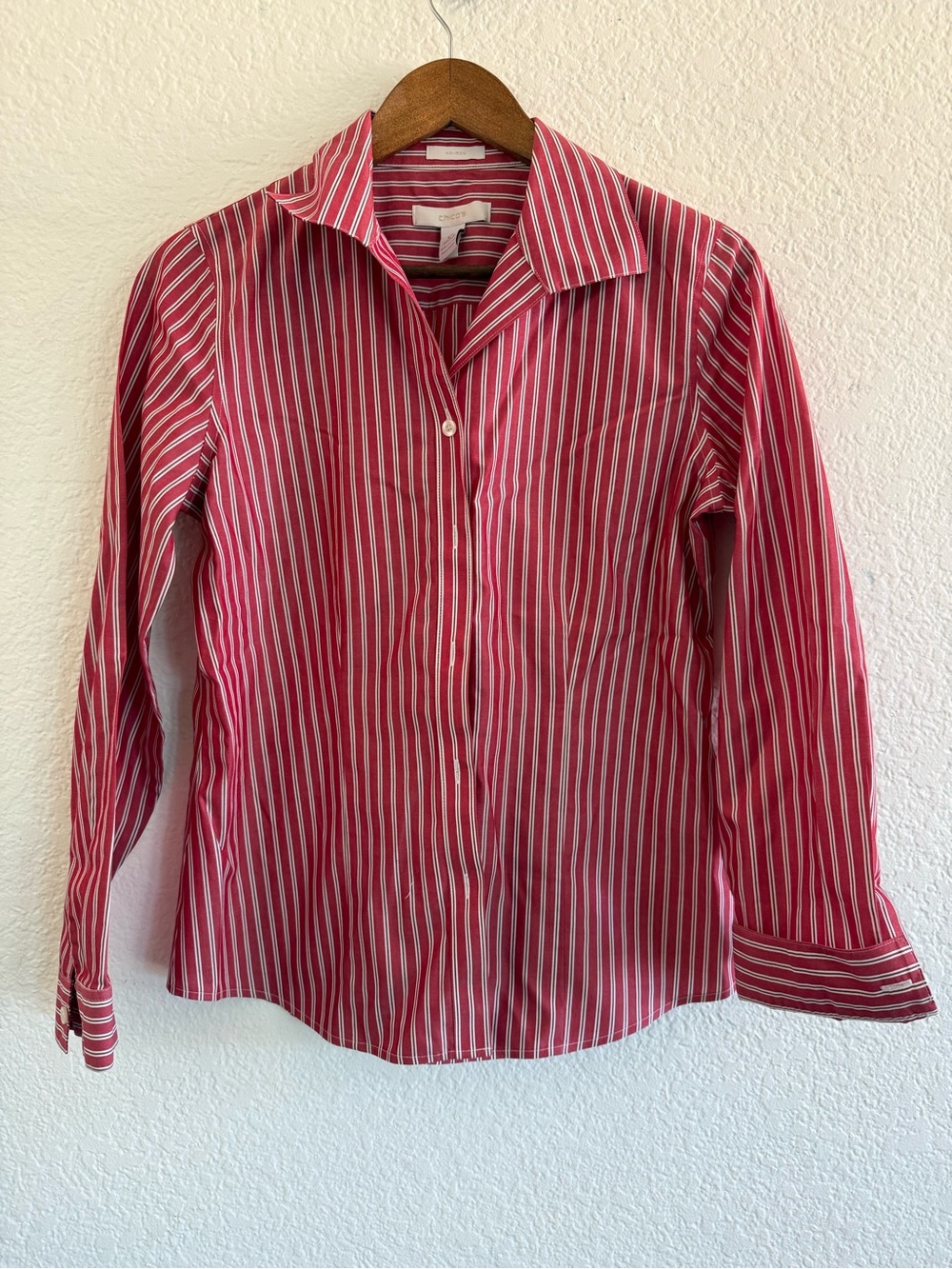 Chico's Red & White Striped Collared Shirt